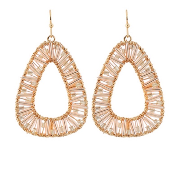 Bead Glass Bar Open Triangle Earrings - Picture 1 of 2